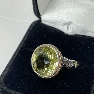 EFFY Green  Yellow Quartz Sterling Silver Ring With 18K Bezel Highlight Size 8.5